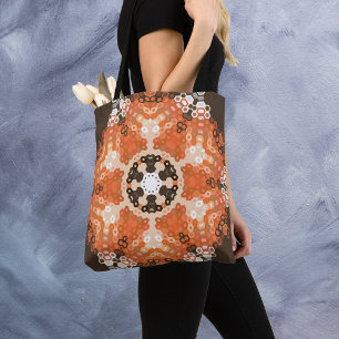 Hex Mandala Orange White und Brown Tasche