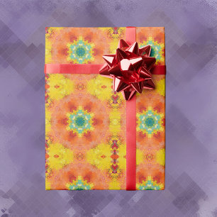 Hex Mandala Orange Yellow Red and Blue Geschenkpapier