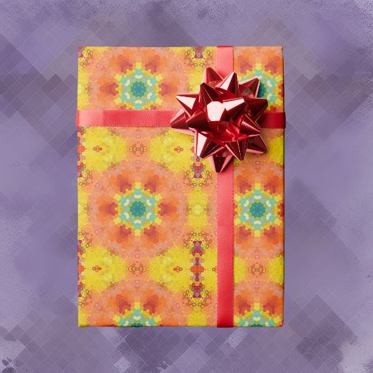 Hex Mandala Orange Yellow Red and Blue Geschenkpapier