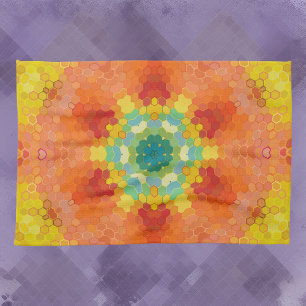 Hex Mandala Orange Yellow Red and Blue Geschirrtuch