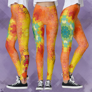 Hex Mandala Orange Yellow Red and Blue Leggings