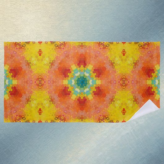 Hex Mandala Orange Yellow Red and Blue Strandtuch
