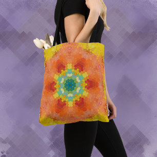Hex Mandala Orange Yellow Red and Blue Tasche