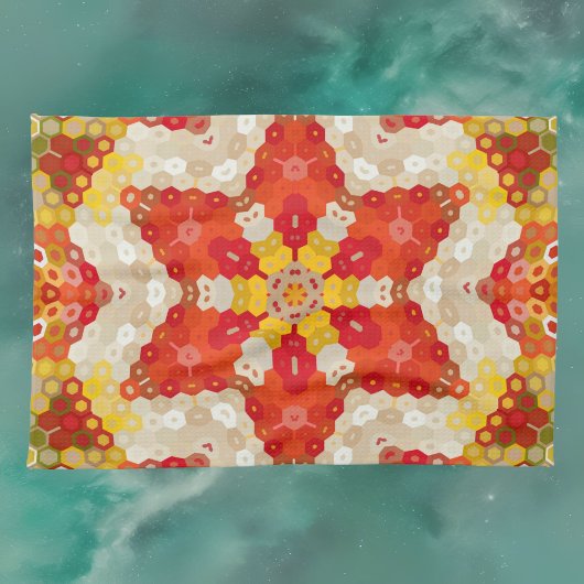Hex Mandala Red und Yellow Geschirrtuch