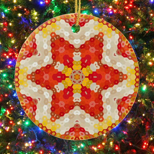 Hex Mandala Red und Yellow Keramik Ornament