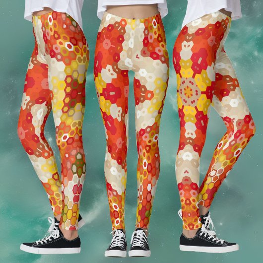 Hex Mandala Red und Yellow Leggings