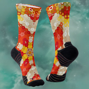 Hex Mandala Red und Yellow Socken