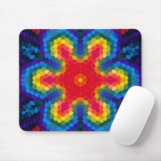 Hex Mandala Red Yellow and Blue Mousepad (Mit Mouse)