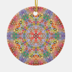 Hex Mandala Regenbogen Keramik Ornament