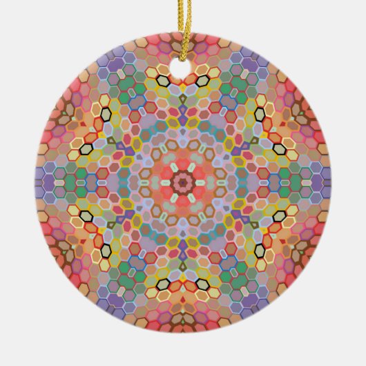 Hex Mandala Regenbogen Keramik Ornament (Vorne)