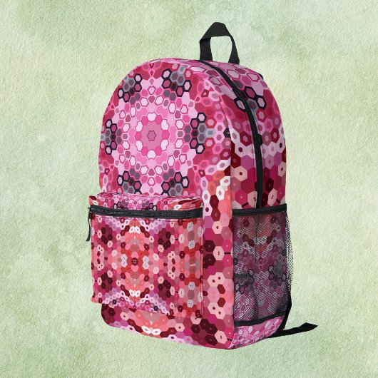 Hex Mandala Rosa und Weiß Bedruckter Rucksack