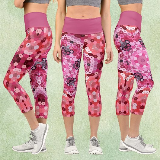 Hex Mandala Rosa und Weiß Capri Leggings