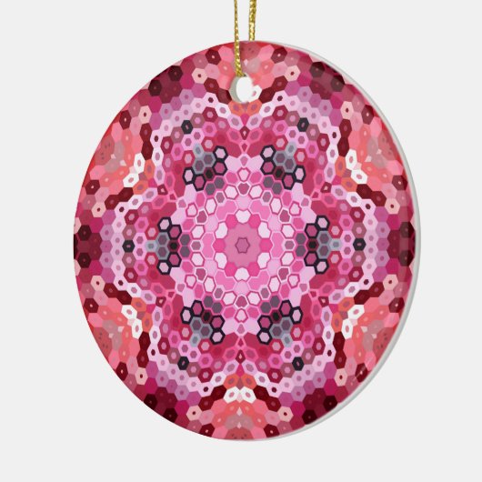 Hex Mandala Rosa und Weiß Keramik Ornament (Links)