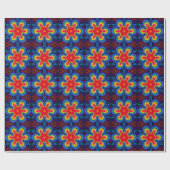 Hex Mandala Rot Gelb und Blau Geschenkpapier (Flach)