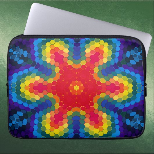 Hex Mandala Rot Gelb und Blau Laptopschutzhülle