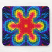 Hex Mandala Rot Gelb und Blau Mousepad (Vorne)