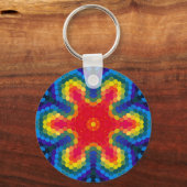 Hex Mandala Rot Gelb und Blau Schlüsselanhänger (Vorderseite)