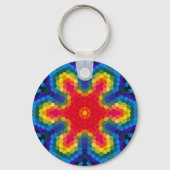 Hex Mandala Rot Gelb und Blau Schlüsselanhänger (Rückseite)