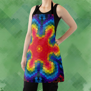 Hex Mandala Rot Gelb und Blau Schürze