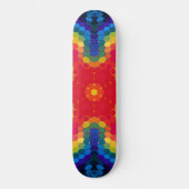 Hex Mandala Rot Gelb und Blau Skateboard (Vorderseite)
