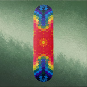 Hex Mandala Rot Gelb und Blau Skateboard