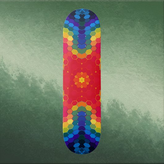 Hex Mandala Rot Gelb und Blau Skateboard