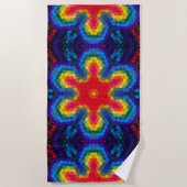 Hex Mandala Rot Gelb und Blau Strandtuch (Vorderseite)