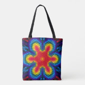 Hex Mandala Rot Gelb und Blau Tasche (Rückseite)