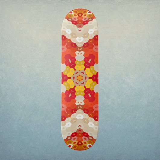 Hex Mandala Rot und Gelb Skateboard