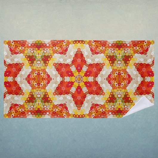 Hex Mandala Rot und Gelb Strandtuch