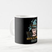 Hex & schnurrende süße Hexenkatze Retro-Gotik Kaffeetasse (Vorderseite Links)