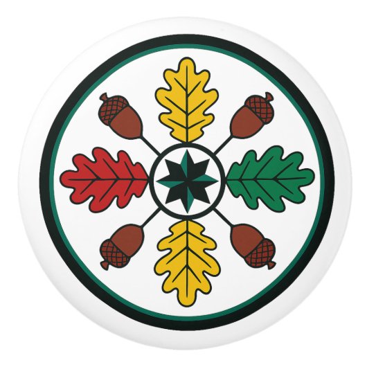 Hex Sign Pennsylvania Dutch Oak Leaf Keramik Knob Keramikknauf (Vorderseite)