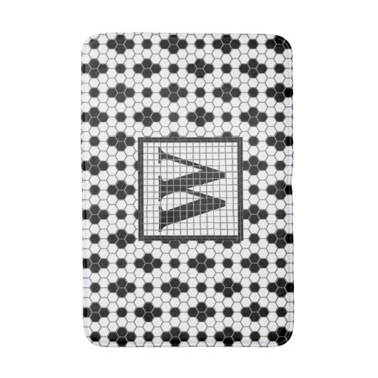 Hex Tile Print Monogram Bath Mat Badematte (Vorderseite Vertikal)