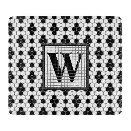 Hex Tile Print Monogram Cutting Board Schneidebrett (Vorderseite)