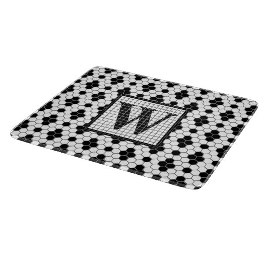 Hex Tile Print Monogram Cutting Board Schneidebrett (Ecke)
