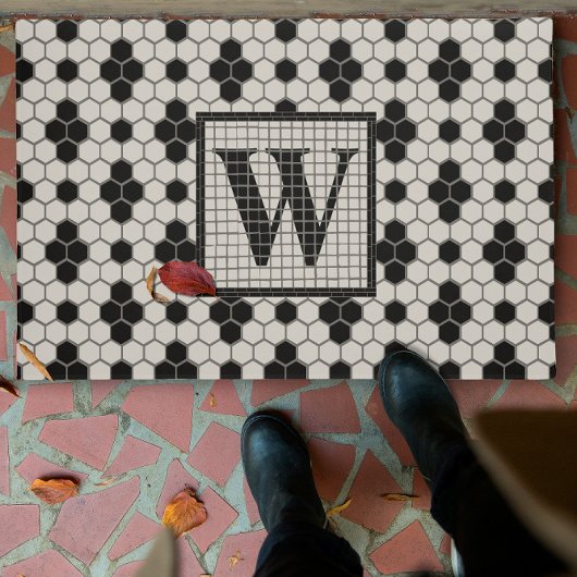 Hex Tile Print Monogram Doormat Fußmatte