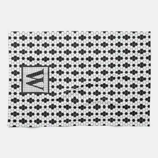 Hex Tile Print Monogram Küchentuch (Horizontal)