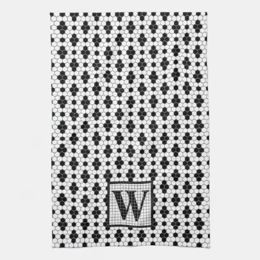 Hex Tile Print Monogram Küchentuch (Vertikal)