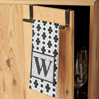 Hex Tile Print Monogram Küchentuch