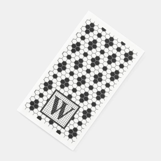Hex Tile Print Monogram Napkin Serviette (Ecke)