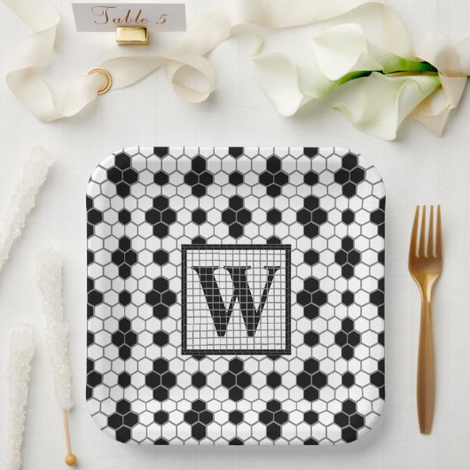 Hex Tile Print Monogram Paper Plate Pappteller (Hochzeit)