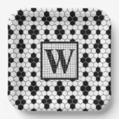 Hex Tile Print Monogram Paper Plate Pappteller (Vorderseite)