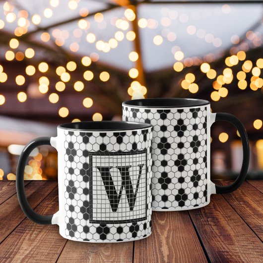 Hex Tile Print Monogram Tasse