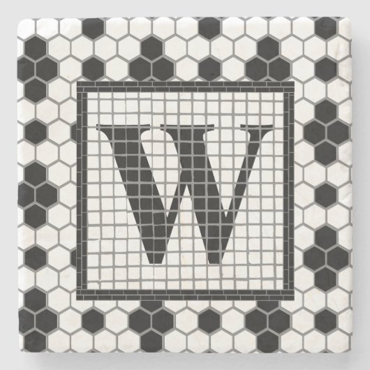 Hex Tile Print Monogram Untersetzer (Vorderseite)