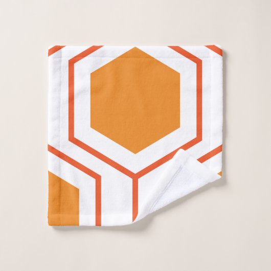 Hexagon abstract geometrical pattern in orange and badhandtuch set (Waschlappen)