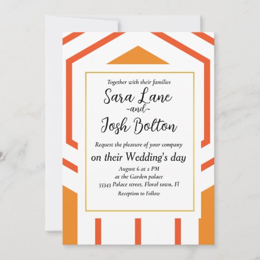 Hexagon abstract geometrical pattern in orange and einladung (Vorderseite)