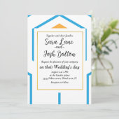 Hexagon abstraktes geometrisches Muster in orangef Einladung (Stehend Vorderseite)