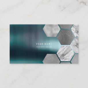 Hexagon Aquamarin Metallic Steel Marmor Silver Gra Visitenkarte