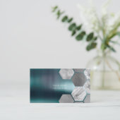 Hexagon Aquamarin Metallic Steel Marmor Silver Gra Visitenkarte (Stehend Vorderseite)