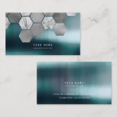Hexagon Aquamarin Metallic Steel Marmor Silver Gra Visitenkarte (Vorne/Hinten)